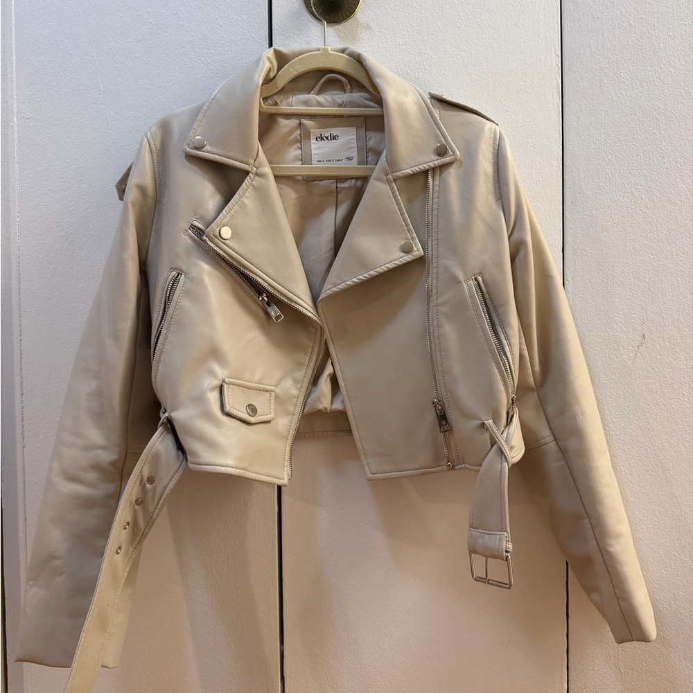 Elodie Cream Cropped Moto Jacket